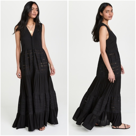 Playa Lucila Black Eyelet Maxi Sun Dress Medium Sundress - Picture 2 of 11